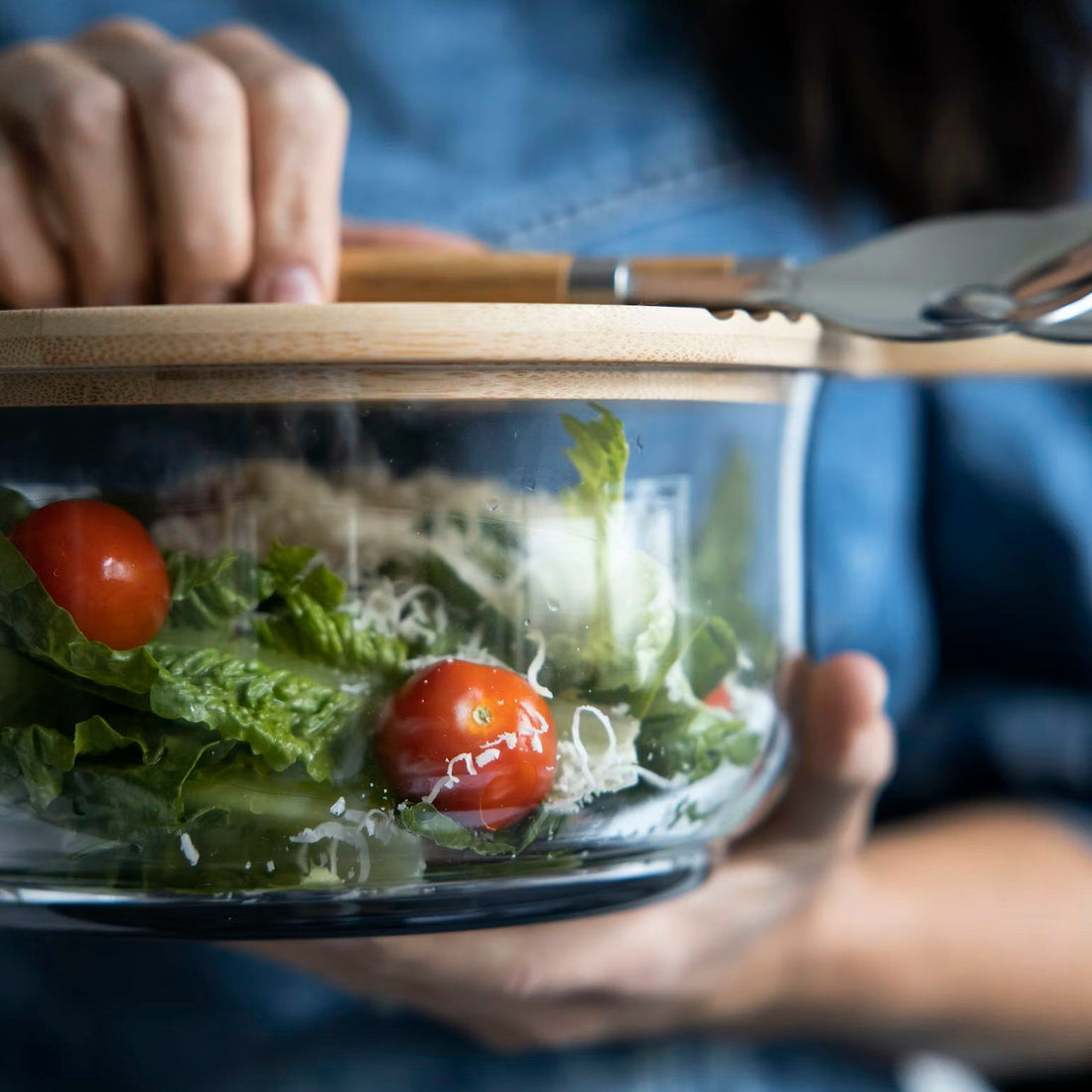 Nature salad bowl with bamboo lid/cutting board