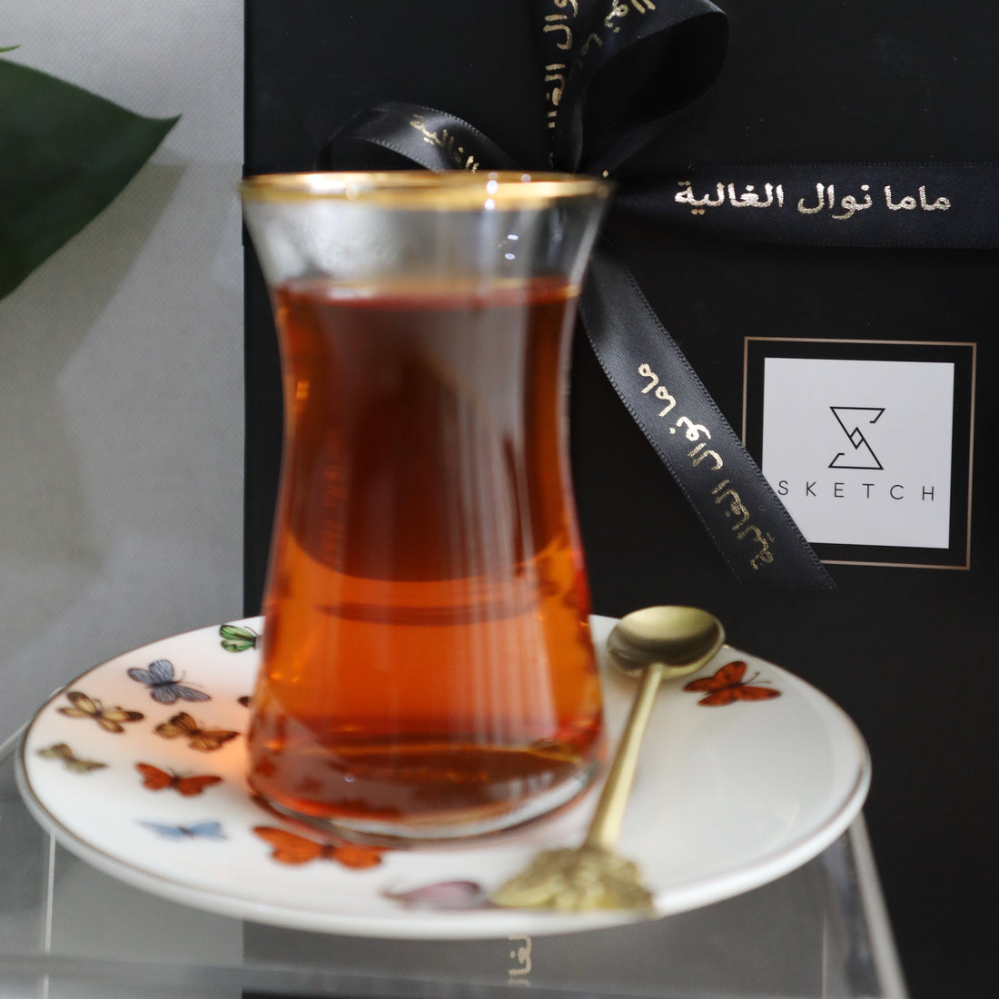 Papillon Tea & Coffee & spoons set 6pc with customized ribbon