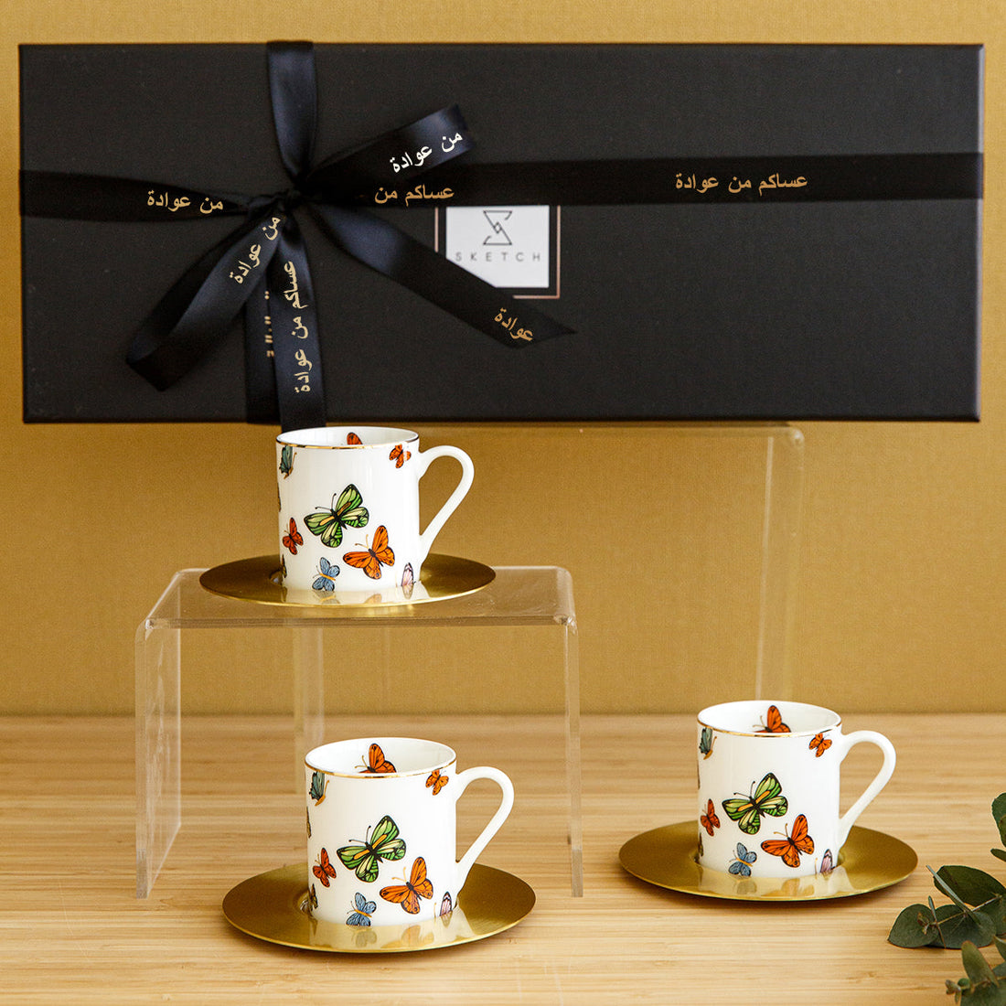 Papillon espresso set 6pc with customized ribbon