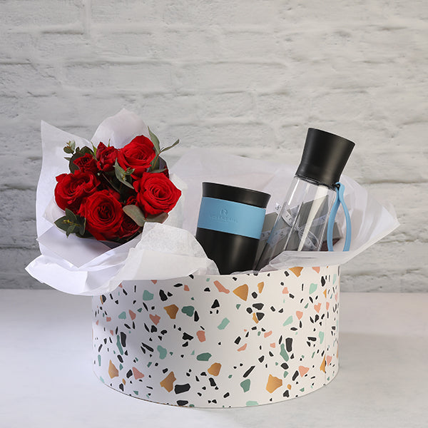 Mug & Bottle Set with Chocolate & Roses