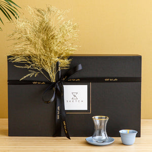 هدية طقم الشاي والقهوه بورسلان عدد 6 مع شريط مخصص