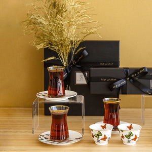 Papillon Tea & Coffee & spoons set 6pc with customized ribbon