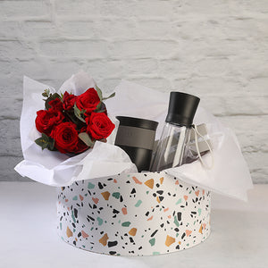 Mug & Bottle Set with Chocolate & Roses