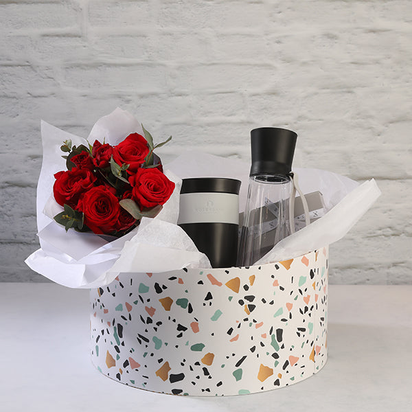 Mug & Bottle Set with Chocolate & Roses